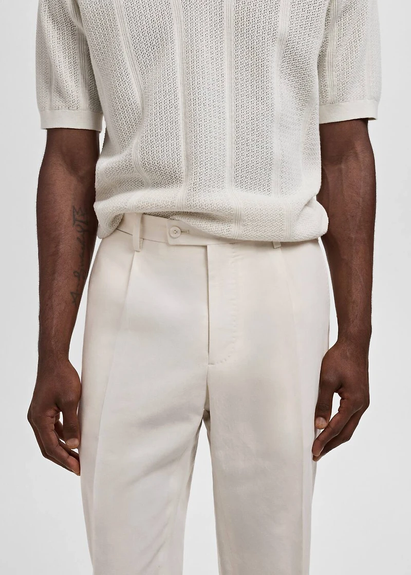 Slim-fit pleated linen pants