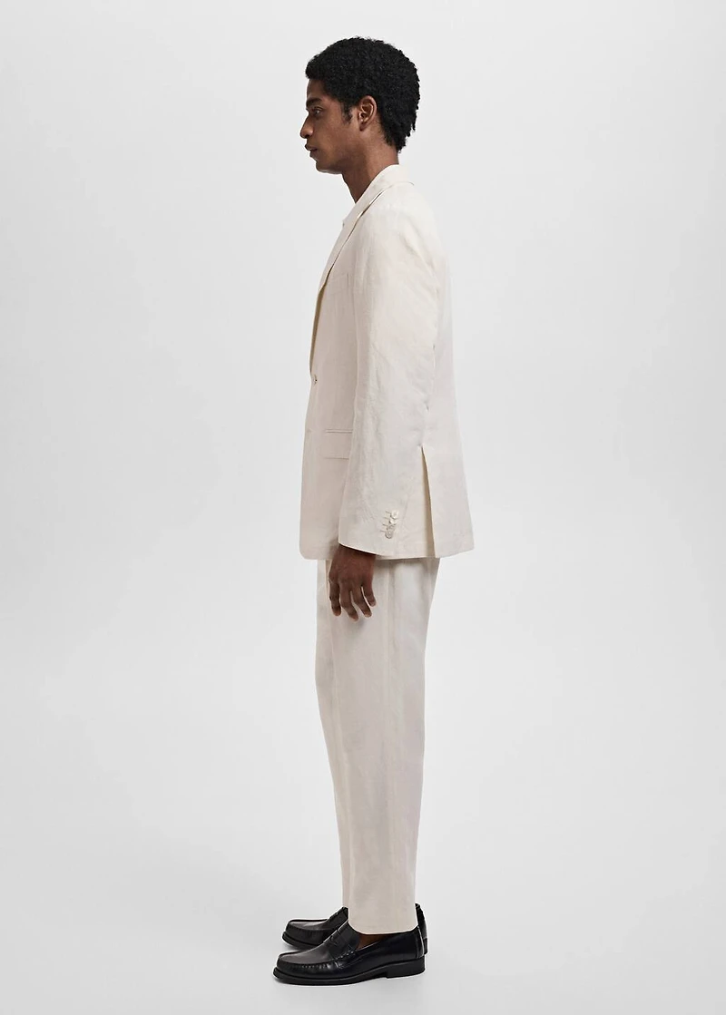 Slim-fit pleated linen pants