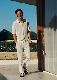 Slim-fit pleated linen pants