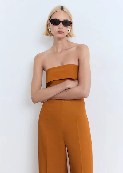 Linen-blend strapless jumpsuit