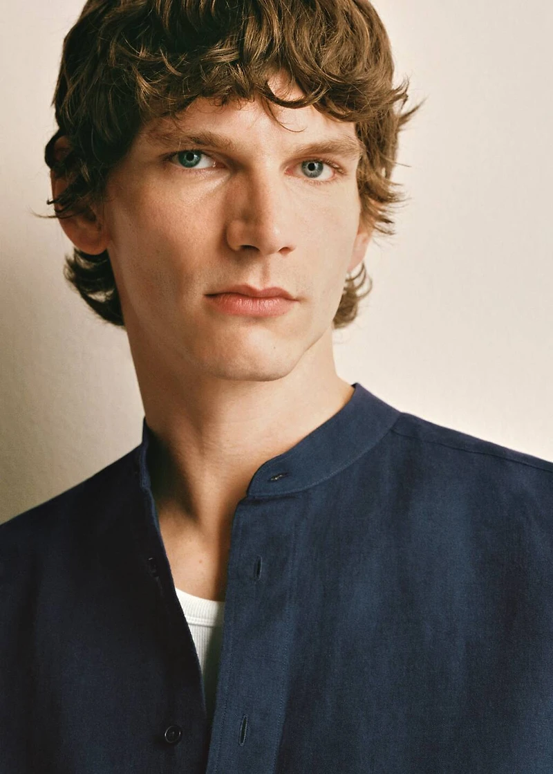 Mao collar linen shirt
