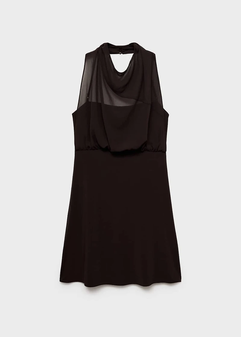 Puffy dress with draped neck