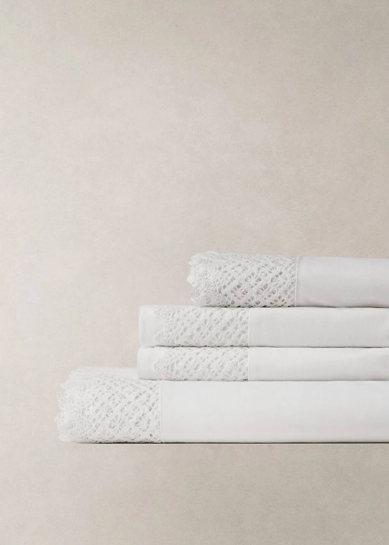 Cotton percale lace top sheet for 180/200 cm bed