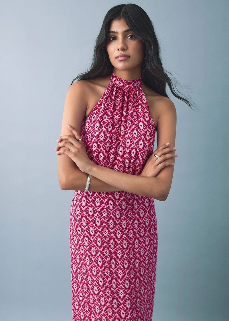 Halter-neck printed dress
