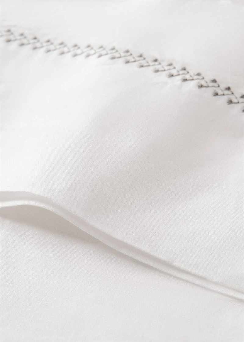 Washed cotton percale top sheet with zigzag stitching for 150 cm bed