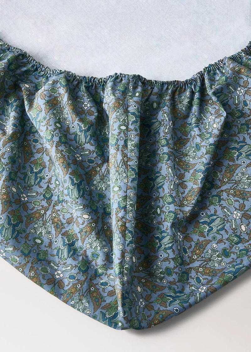 Children's percale cotton fitted sheet with small floral print for 90 cm bed