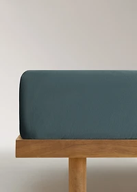 Washed cotton fitted sheet for 150 cm bed
