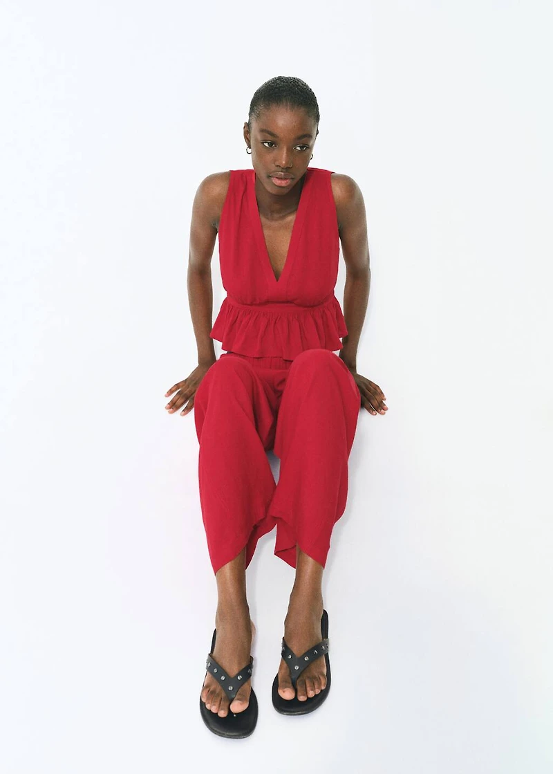 Ruched details linen-blend top