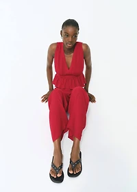 Ruched details linen-blend top
