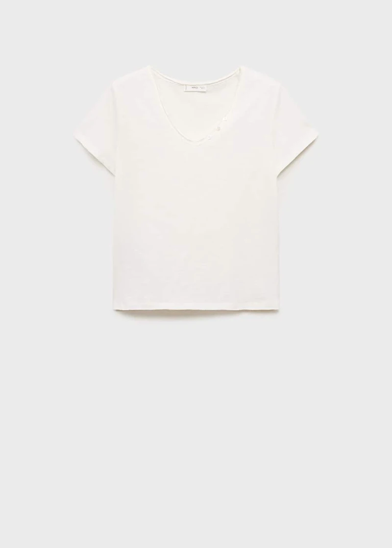 T-shirt with mother-of-pearl button detail