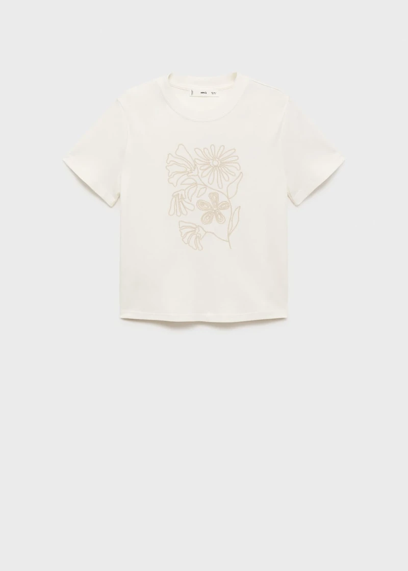 Floral-embroidered cotton t-shirt