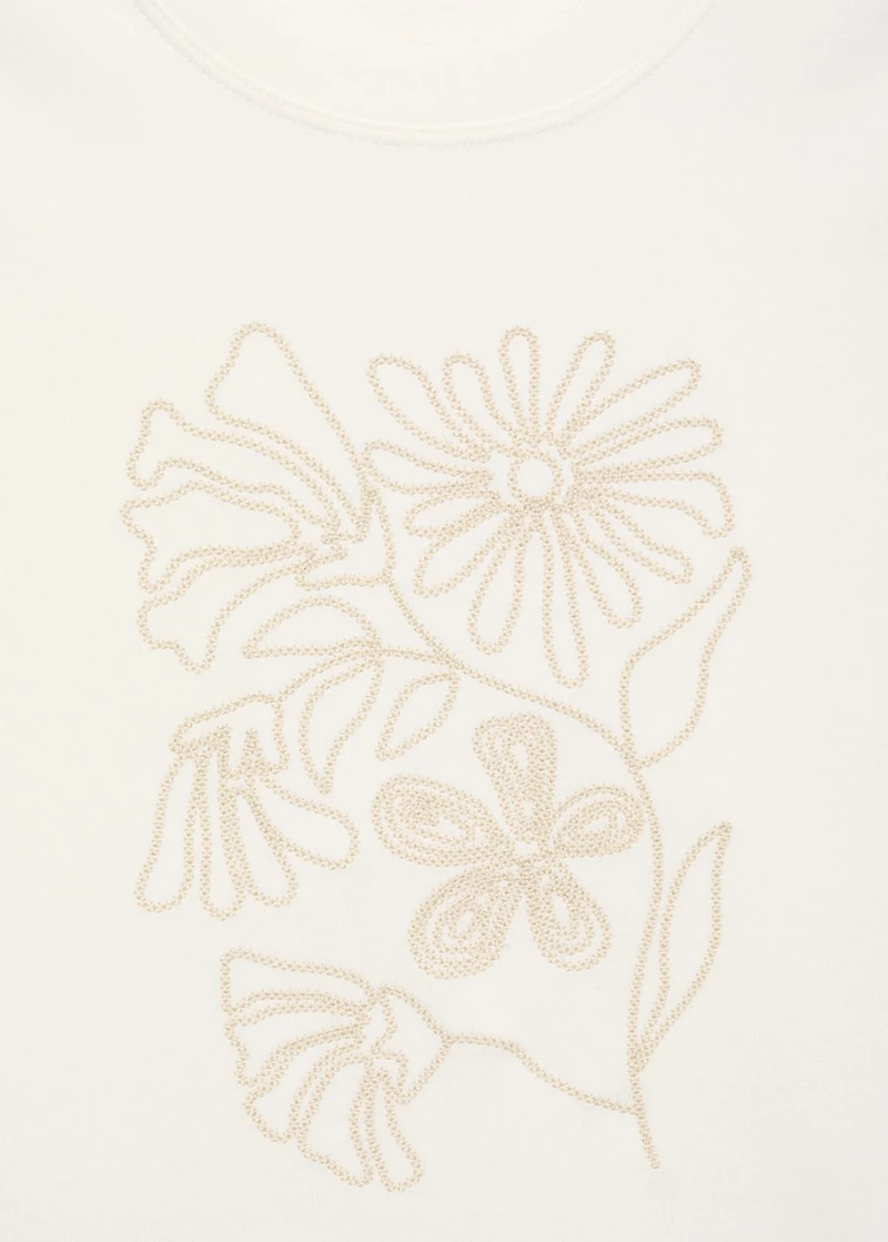 Floral-embroidered cotton t-shirt