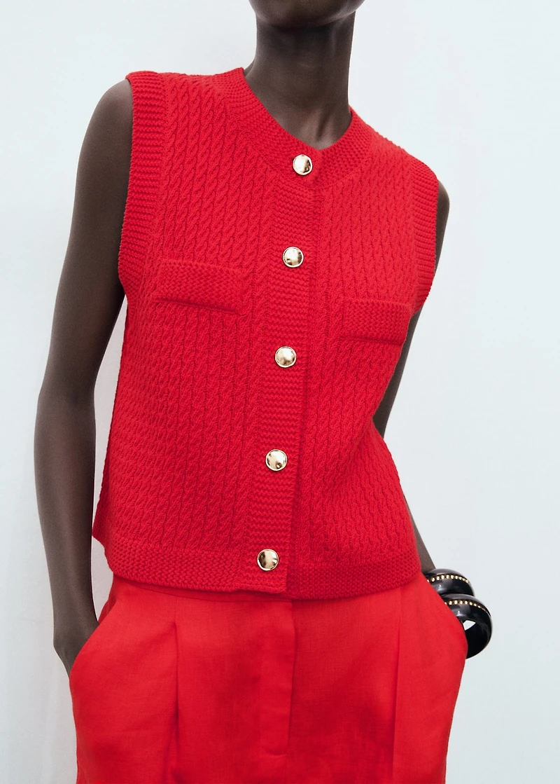 Chunky-knit vest with buttons