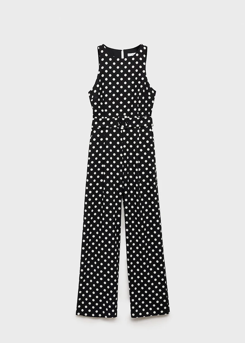 Polka-dot belt jumpsuit