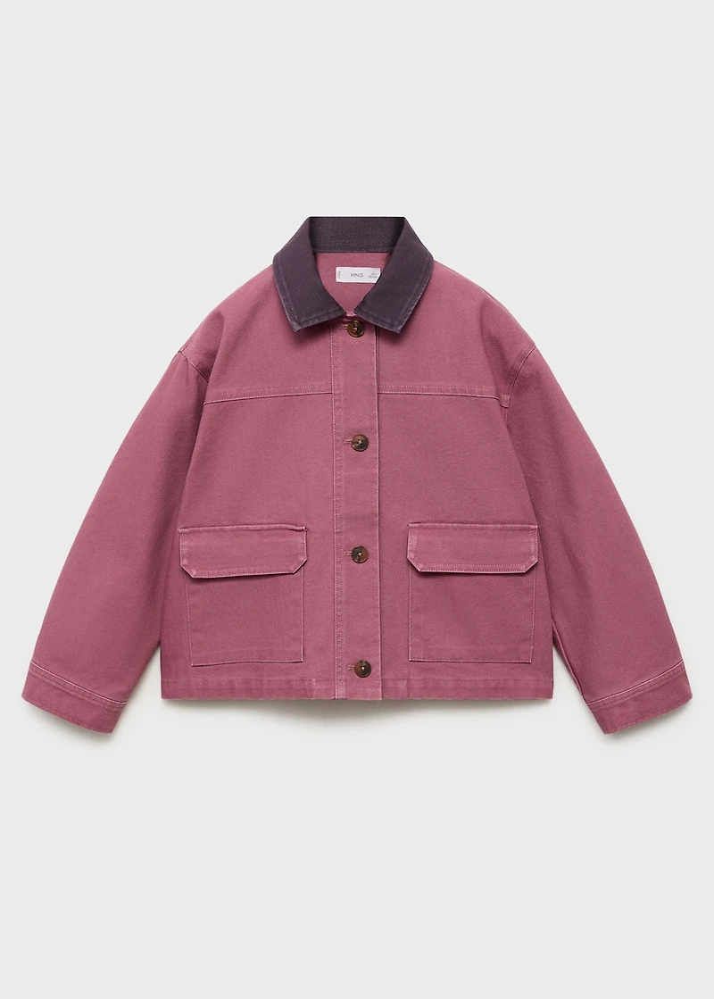 Denim parka with contrasting collar