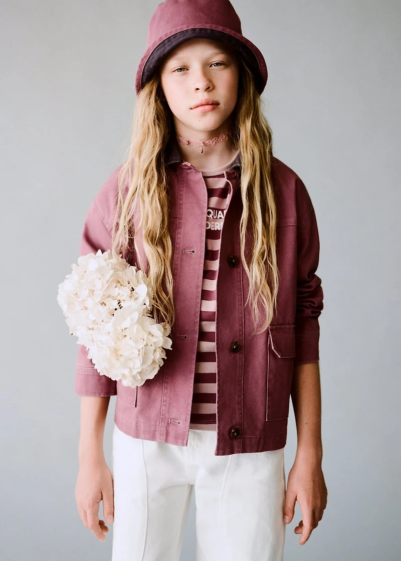 Denim parka with contrasting collar