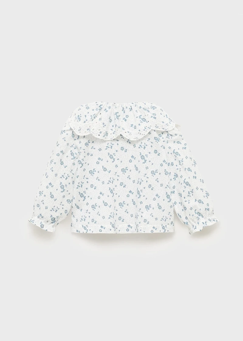 Embroidered babydoll-collar blouse