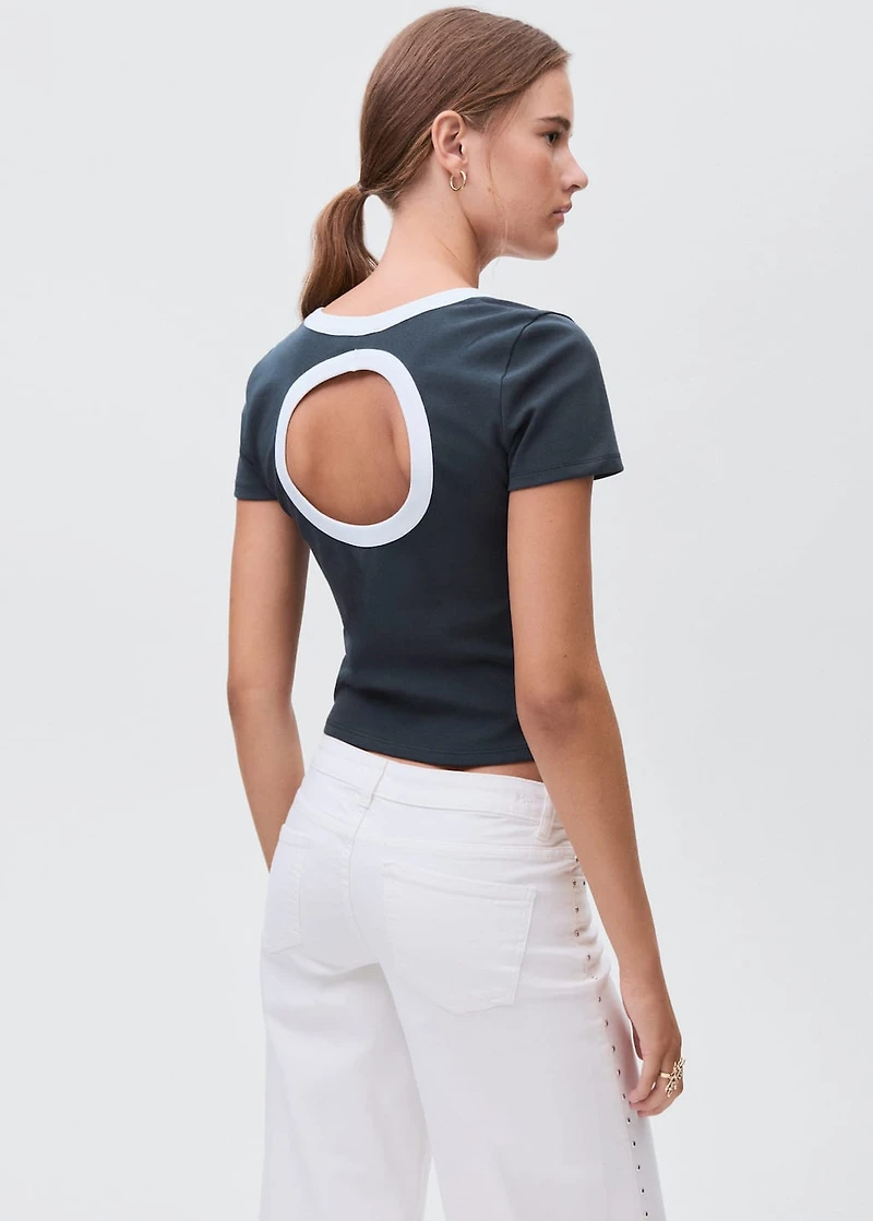 Contrasting collar cotton t-shirt