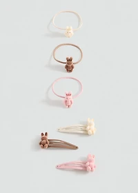 Pack of rubber bands and clips