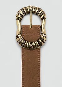 Suede leather belt with engraved buckle