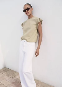 Short-sleeved t-shirt with ruffled English embroidery detail