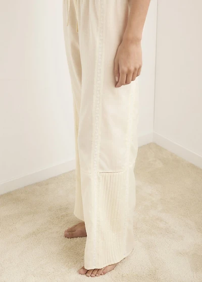 Cotton lace pajama pants with drawstring
