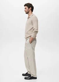 Cotton-blend ribbed polo sweater