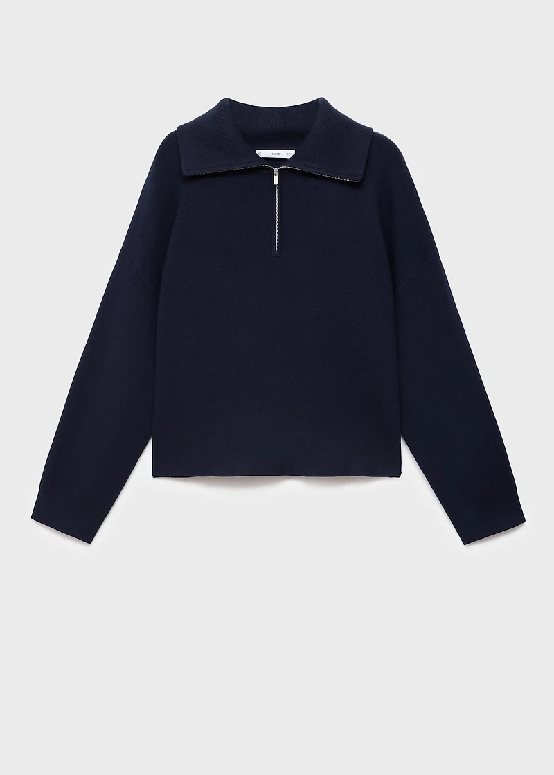 Knitted sweater with zip collar