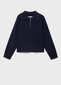 Knitted sweater with zip collar