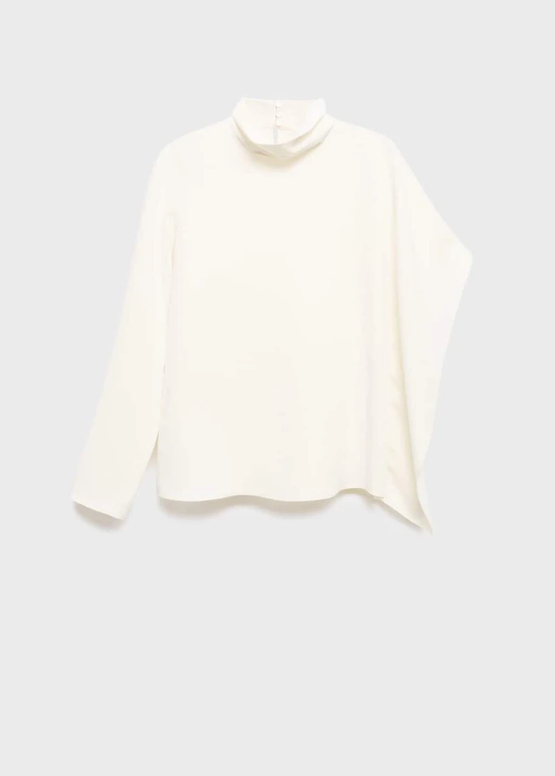 High-neck blouse with asymmetric sleeves