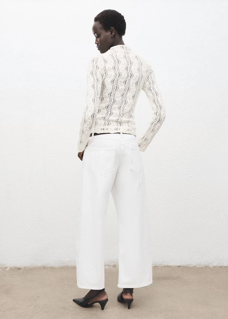 Openwork sweater with perkins collar