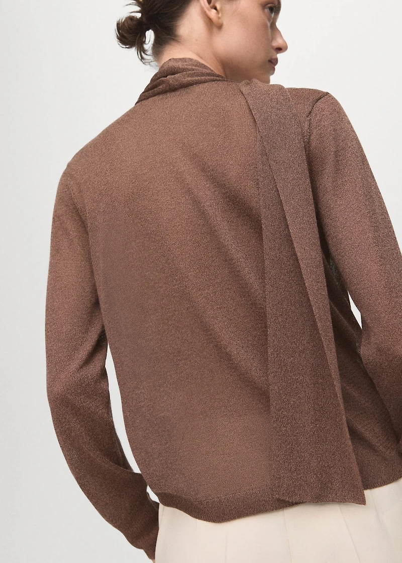 Fine-knit cardigan with foulard