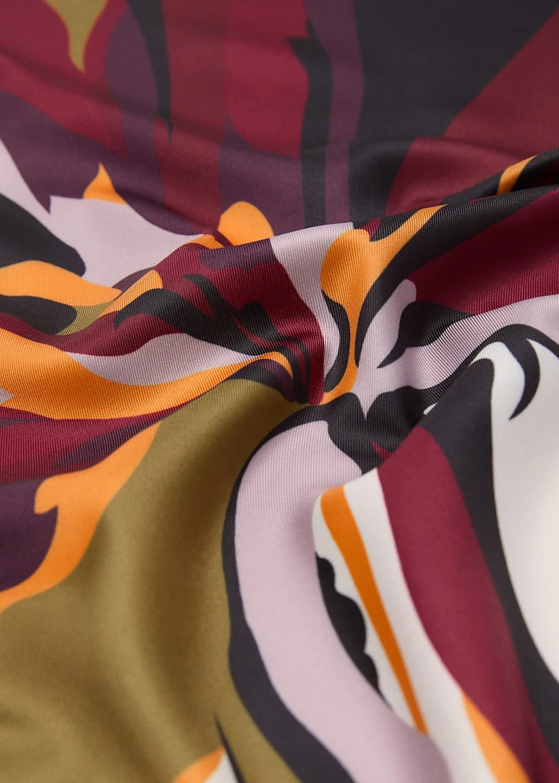 Satin lily-print scarf