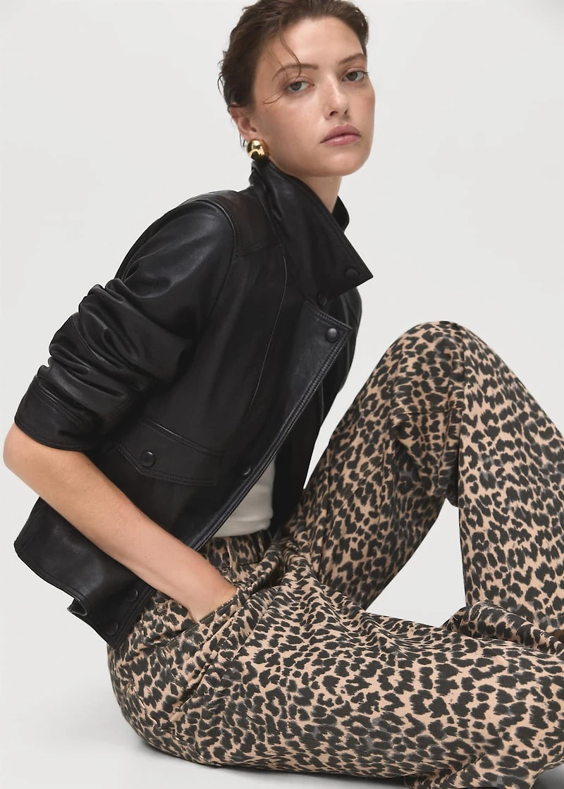 Leopard-print straight jeans