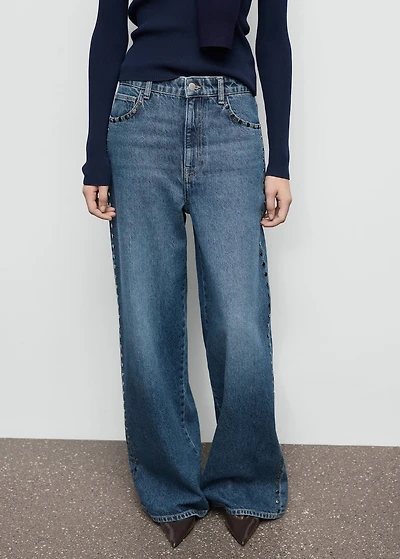 Wide-leg studded jeans