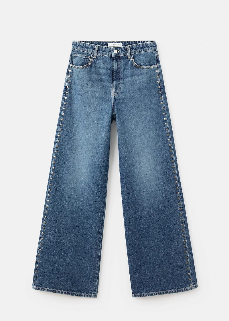 Wide-leg studded jeans
