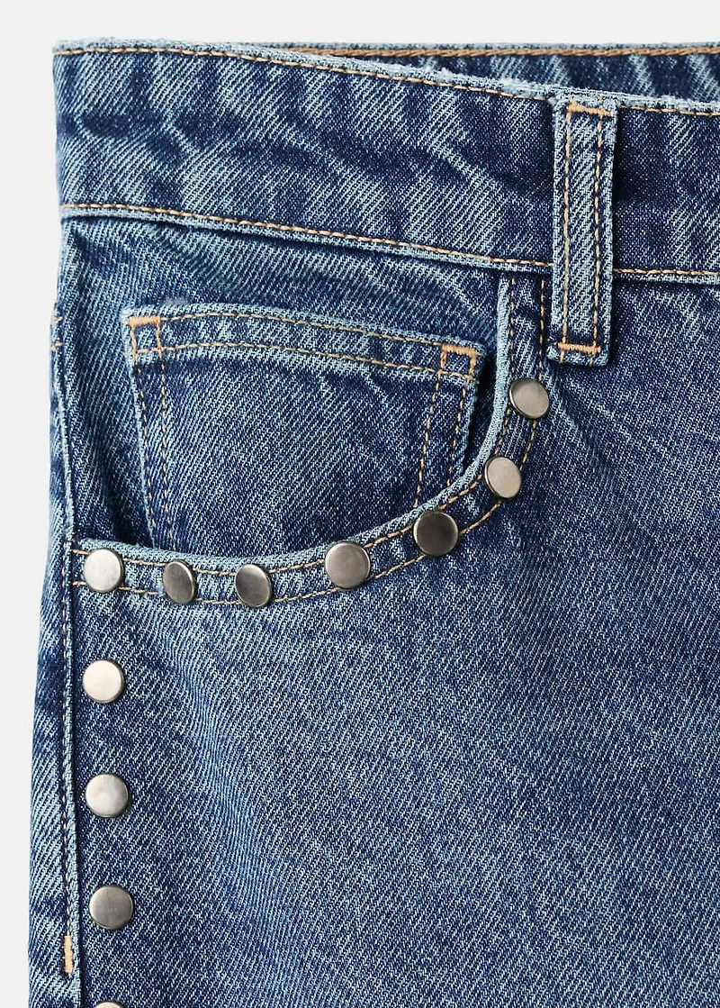 Wide-leg studded jeans