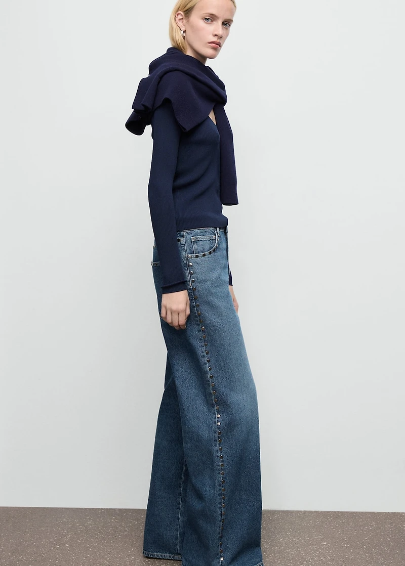 Wide-leg studded jeans