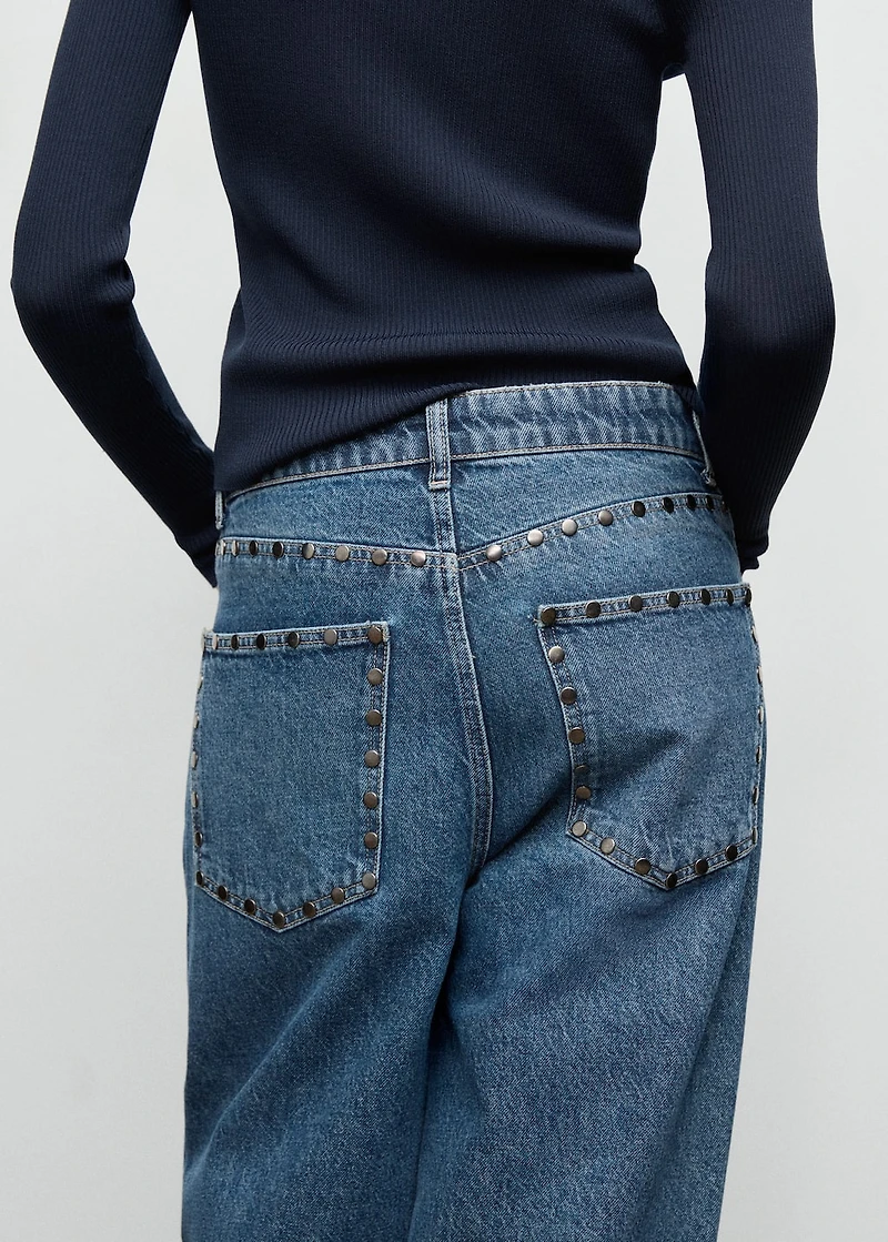 Wide-leg studded jeans
