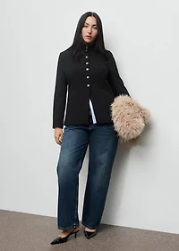 Jacket with jewel-button strip collar