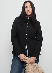 Jacket with jewel-button strip collar