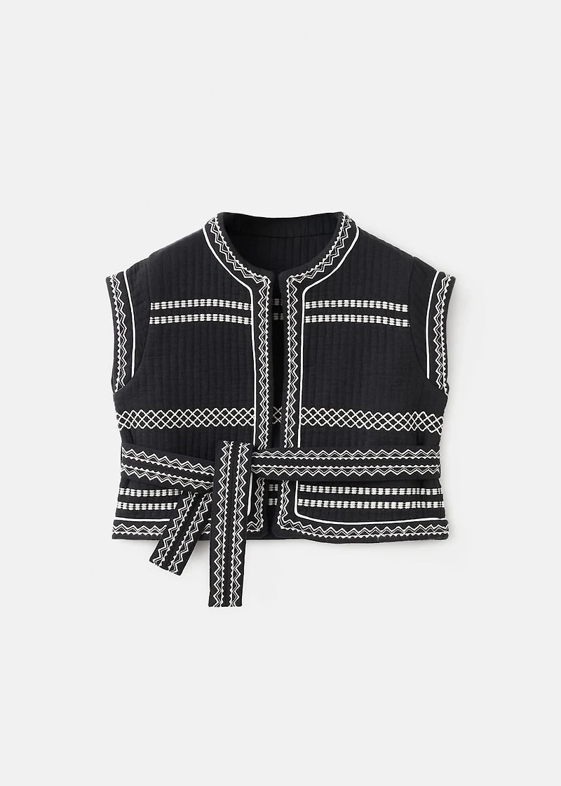 Embroidered vest with belt