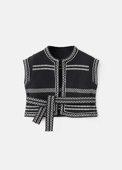 Embroidered vest with belt