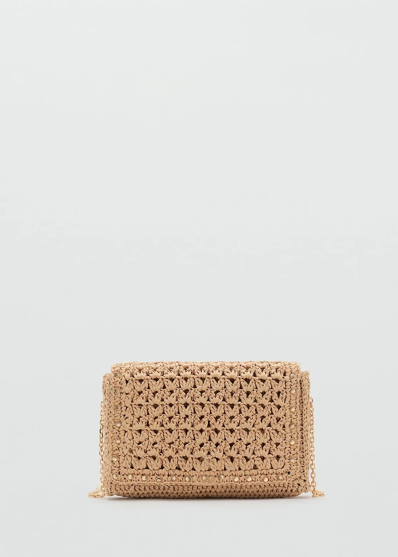 Natural fiber shoulder bag with studs