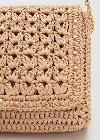 Natural fiber shoulder bag with studs