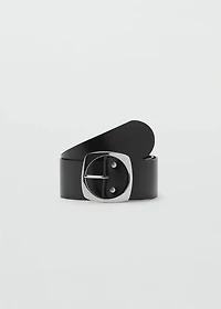 Leather belt with oval buckle