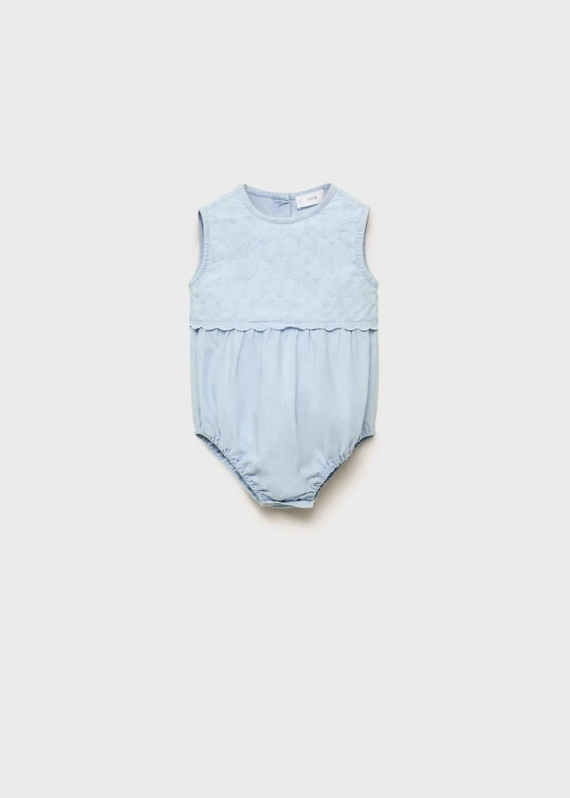 Embroidered denim romper