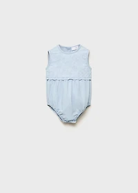 Embroidered denim romper