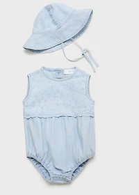 Embroidered denim romper