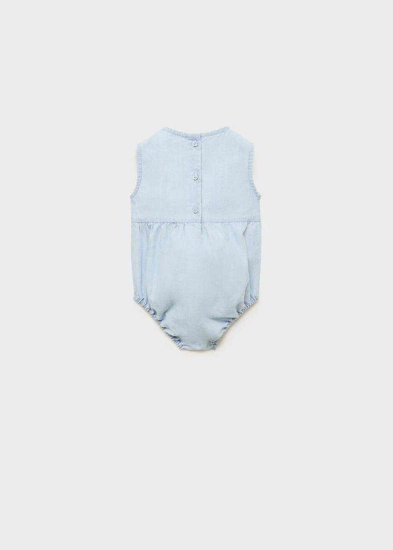 Embroidered denim romper